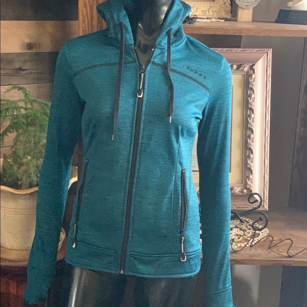 “ROPER” Peacock Blue & Black Hoodie  Size XS. NWT
